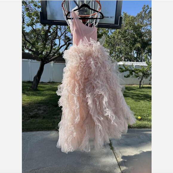 NEW $998 Mac Duggal [ 2 ] Corset One Shoulder Glitter Tulle Gown Light Pink Q754 - Picture 13 of 15